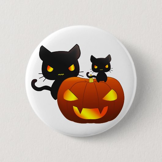 Zwarte katten van Kawaii en halloween pompoen Ronde Button 5,7 Cm (Voorkant)