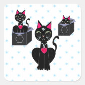 Zwarte katten vierkante sticker (Voorkant)