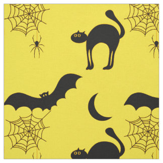 Zwarte katten, vleermuizen en manen Halloween-patr Stof