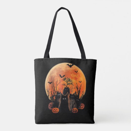 Zwarte Katten Volle Maan Grappig Dier Huisdier Lie Tote Bag (Achterkant)