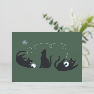 Zwarte Katten Winter Schattig Kerstmis Winter  Feestdagenkaart