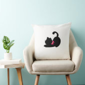 Zwarte Katten Worp Kussen | Elegante Roze Strikdas (Stoel)