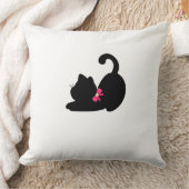 Zwarte Katten Worp Kussen | Elegante Roze Strikdas (Deken)