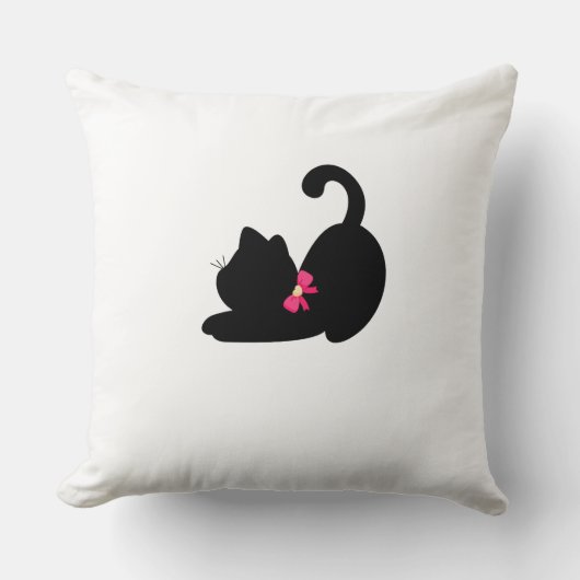 Zwarte Katten Worp Kussen | Elegante Roze Strikdas (Voorkant)
