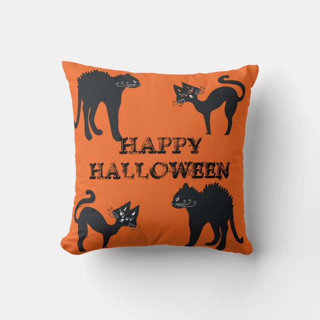 Zwarte katten worp kussen  Gelukkig Halloween (Voorkant)