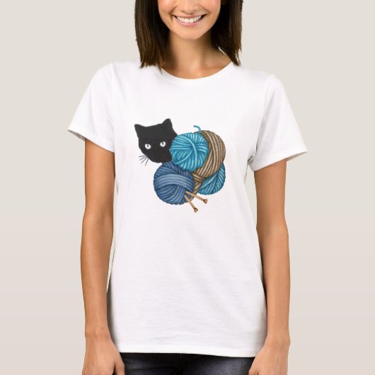zwarte kattenbal t-shirt (Voorkant)