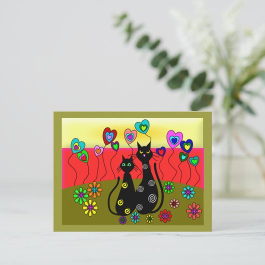 Zwarte kattenbroodjes briefkaart (Staand voorkant)