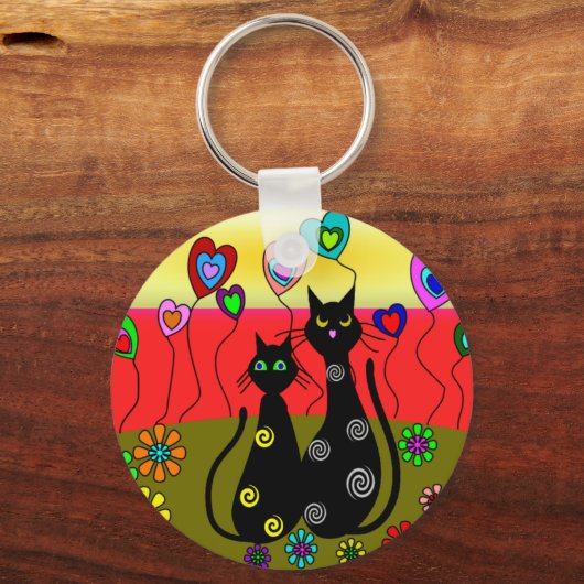 Zwarte kattenbroodjes Kunstcadeaus Sleutelhanger (Voorkant)