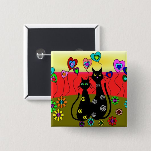 Zwarte kattenbroodjes vierkante button 5,1 cm (Voorkant /achterkant)