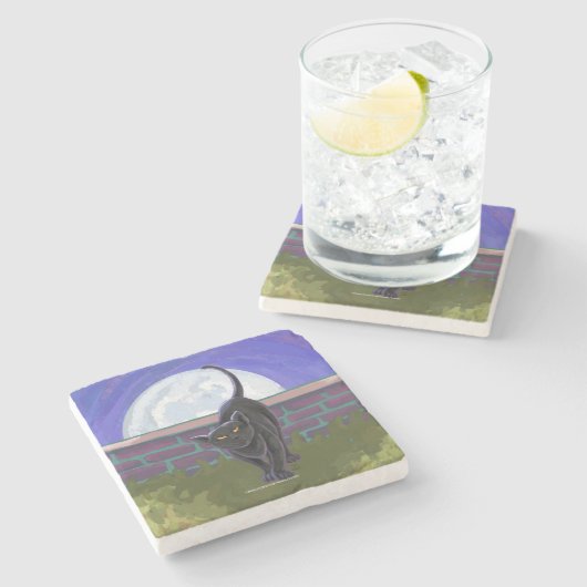 Zwarte kattencadeaus en Accessoires Stenen Onderzetter (Zijkant)