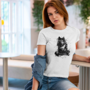 Zwarte kattendier in zakje t-shirt