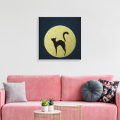 Zwarte kattenelegant silhouet en maan canvas afdruk (Insitu (Woonkamer))