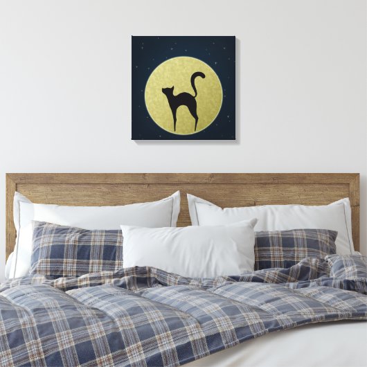 Zwarte kattenelegant silhouet en maan canvas afdruk (Insitu (Slaapkamer))