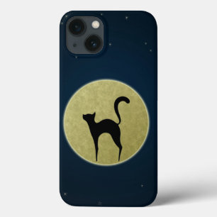 Zwarte kattenelegant silhouet en maan Case-Mate iPhone case
