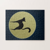 Zwarte kattenelegant silhouet en maan legpuzzel (Horizontaal)