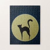 Zwarte kattenelegant silhouet en maan legpuzzel (Verticaal)