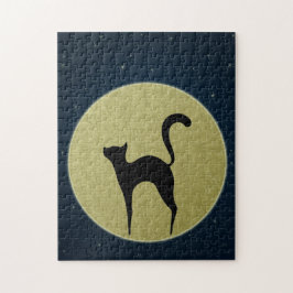 Zwarte kattenelegant silhouet en maan legpuzzel