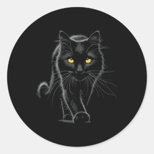 Zwarte kattengeel ronde sticker