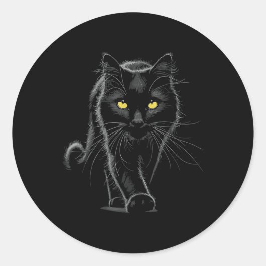 Zwarte kattengeel ronde sticker (Voorkant)