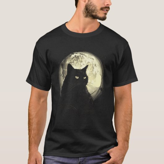zwarte kattengele ogen met Moon Graphic WO T-shirt (Voorkant)