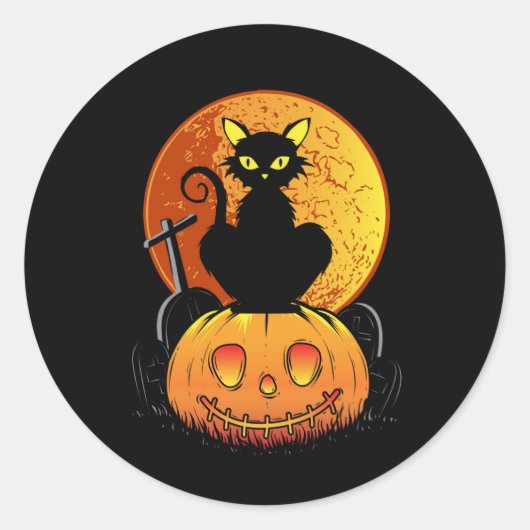 zwarte kattenhalloween ronde sticker (Voorkant)