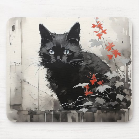 zwarte katteninkt muismat (Voorkant)