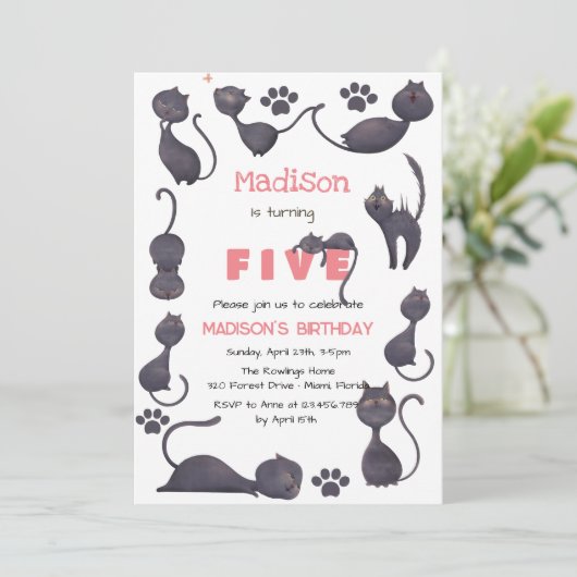 Zwarte kattenjongen kaart (Staand voorkant)