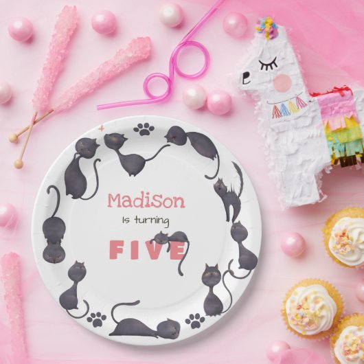 Zwarte kattenjongen papieren bordje (Feest)