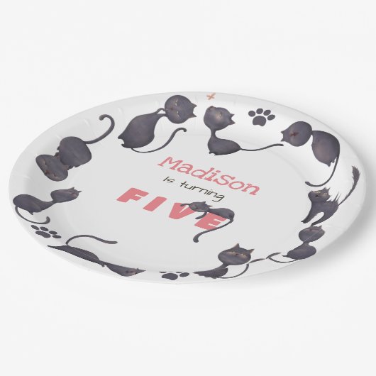 Zwarte kattenjongen papieren bordje (Gekanteld)