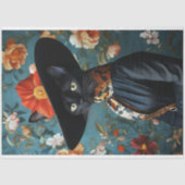 Zwarte Kattenjurk & Bloemen Pet Portret Decoupage Tissuepapier (Voorkant)