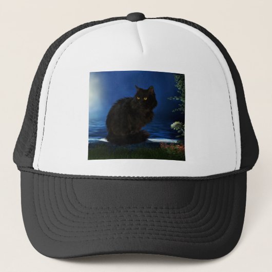 Zwarte kattenkat trucker pet (Voorkant)