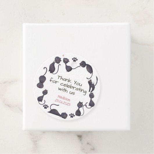 Zwarte kattenkinderen verjaardag bedankt bedankjes labels (In situ)