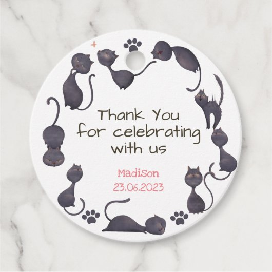 Zwarte kattenkinderen verjaardag bedankt bedankjes labels (Voorkant)
