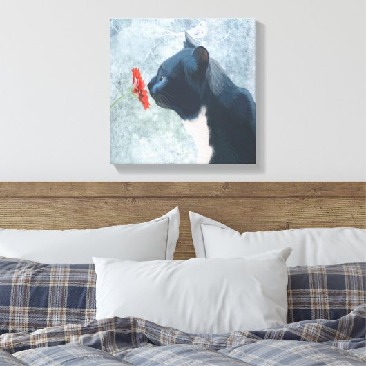 Zwarte kattenknipventilator canvas afdruk (Insitu (Slaapkamer))