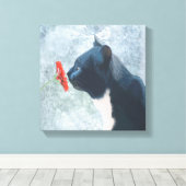 Zwarte kattenknipventilator canvas afdruk (Insitu (Houten vloer))