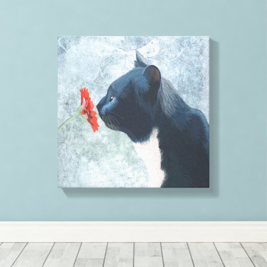 Zwarte kattenknipventilator canvas afdruk (Insitu (Houten vloer))