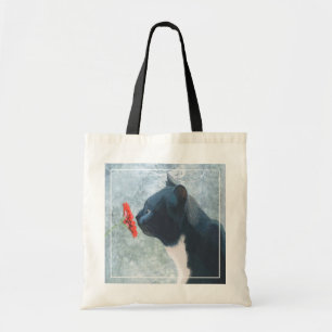 Zwarte kattenknipventilator tote bag