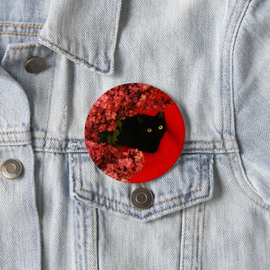 zwarte kattenknop ronde button 7,6 cm (In situ)