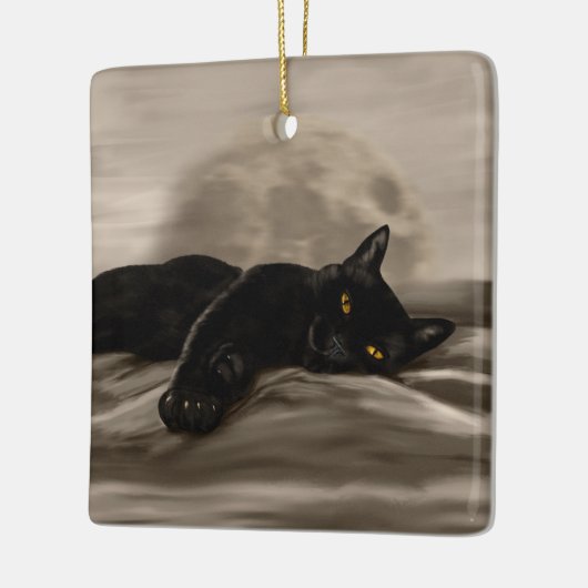 Zwarte kattenkoeling keramisch ornament (Links)