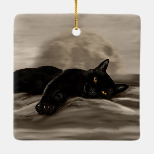 Zwarte kattenkoeling keramisch ornament (Achterkant)
