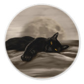 Zwarte kattenkoeling keramische knop (Voorkant)