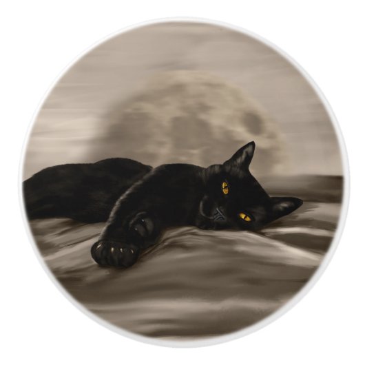 Zwarte kattenkoeling keramische knop (Voorkant)