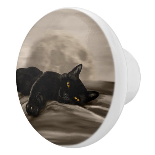 Zwarte kattenkoeling keramische knop (Rechts)