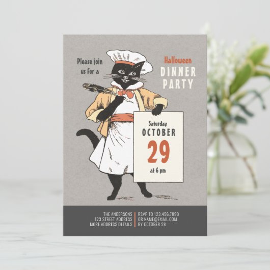 Zwarte kattenkok Halloween Dinner CC1266 Kaart (Staand voorkant)