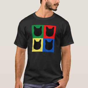 Zwarte kattenkop Silhouet vierkanten  Tabby  Moede T-shirt