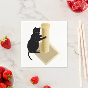 Zwarte Kattenkrabpaal Silhouet Servet