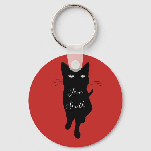 Zwarte kattenliefhebber, gepersonaliseerde naam sleutelhanger (Voorkant)
