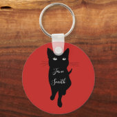 Zwarte kattenliefhebber, gepersonaliseerde naam sleutelhanger (Voorkant)