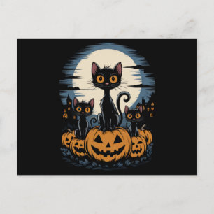 Zwarte kattenliefhebbers Halloween Sterrennacht Va Briefkaart