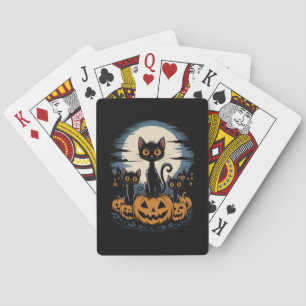 Zwarte kattenliefhebbers Halloween Sterrennacht Va Pokerkaarten
